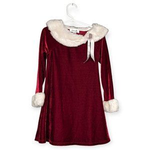 Byer Girl Red Velvet with Faux Fur Collar and Cuffs Long Sleeve Dress Size 5